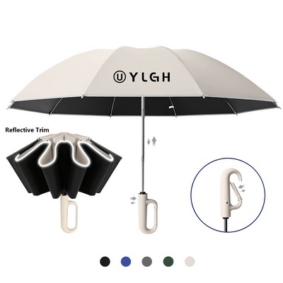 Reflective Foldable Auto Open Inverted Umbrella w/ Carabiner Handle