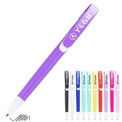 Colorful Barrel Click Pen With Flat Clip