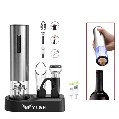 Rechargeable Steel Electric Wine Opener With Cork Pourer