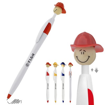 Firefighter Hat Cartoon Click Pen With Clip