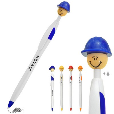 Construction Hat Cartoon Click Pen With Clip